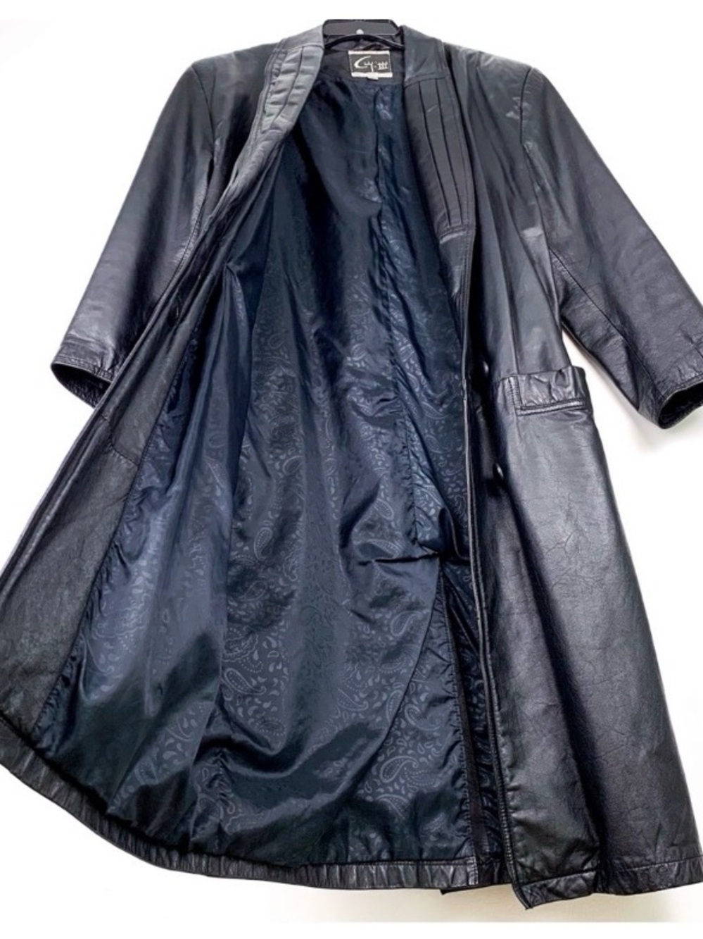 Vintage leather trench coat by G-III by Global Identity long black coat small - Picture 3 of 11